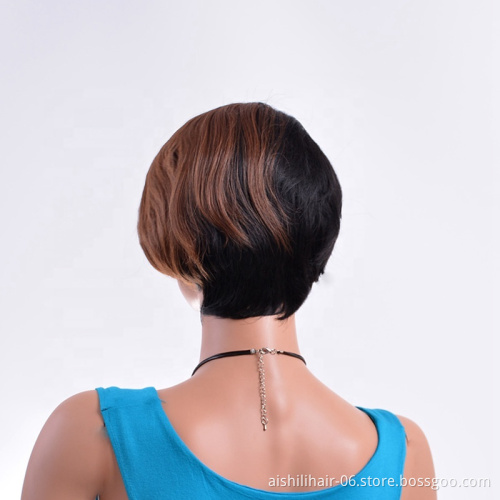 Wholesale hear tesistant Dark brown  short naturally straight synthetic hair wigs for women